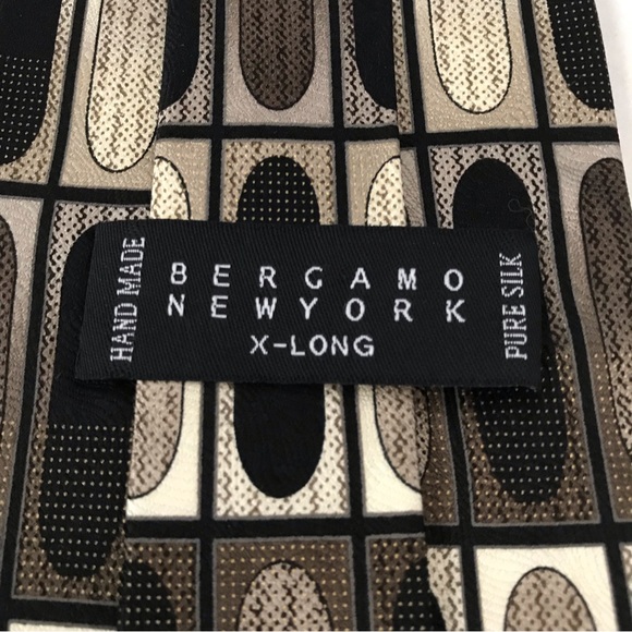 EXTRA LONG Bergamo New York Silk Tie Handmade Brown Tan Oval Print - Picture 4 of 11